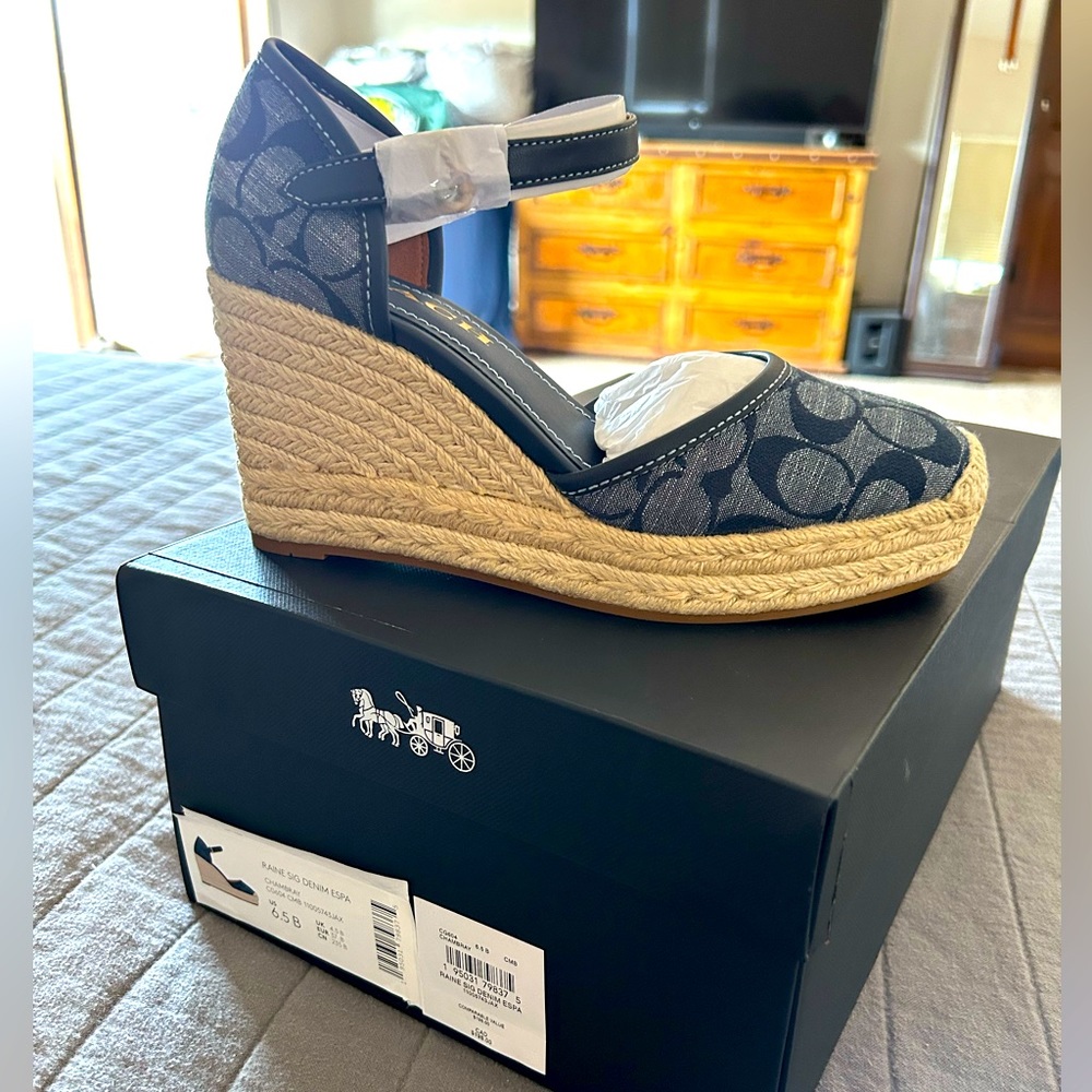 Coach Raine Sig Denim Espadrille wedges